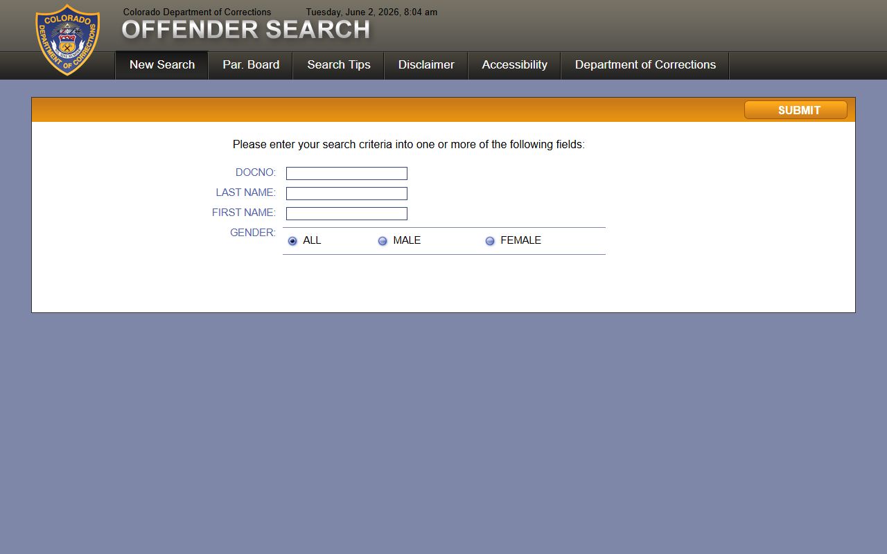 Saguache County inmate records CDOC offender search fields