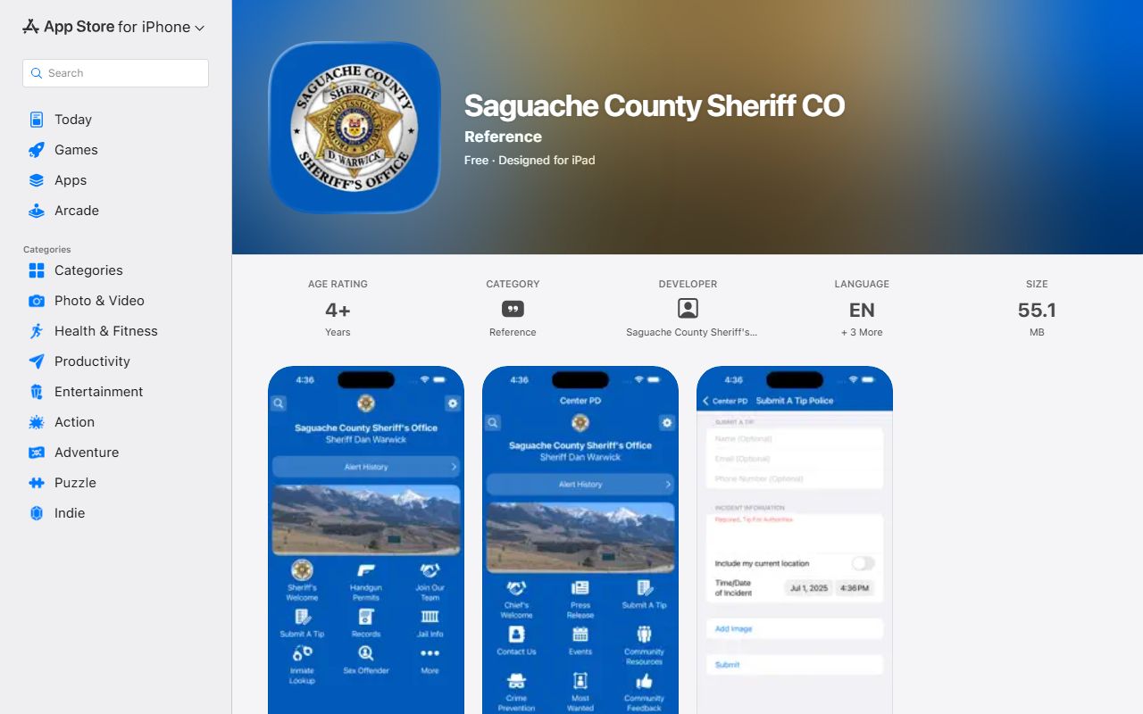 Saguache County inmate population sheriff app public safety listing